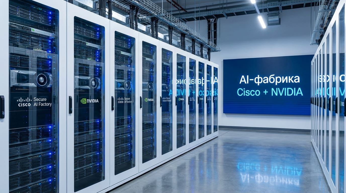 Инфраструктура Cisco Secure AI Factory с серверными стойками